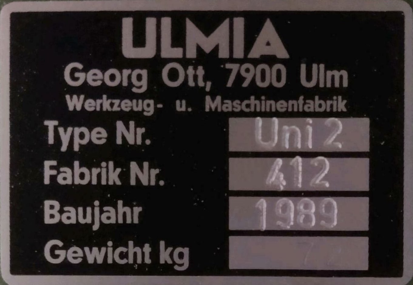 Ulmia Universa2 Typenschild