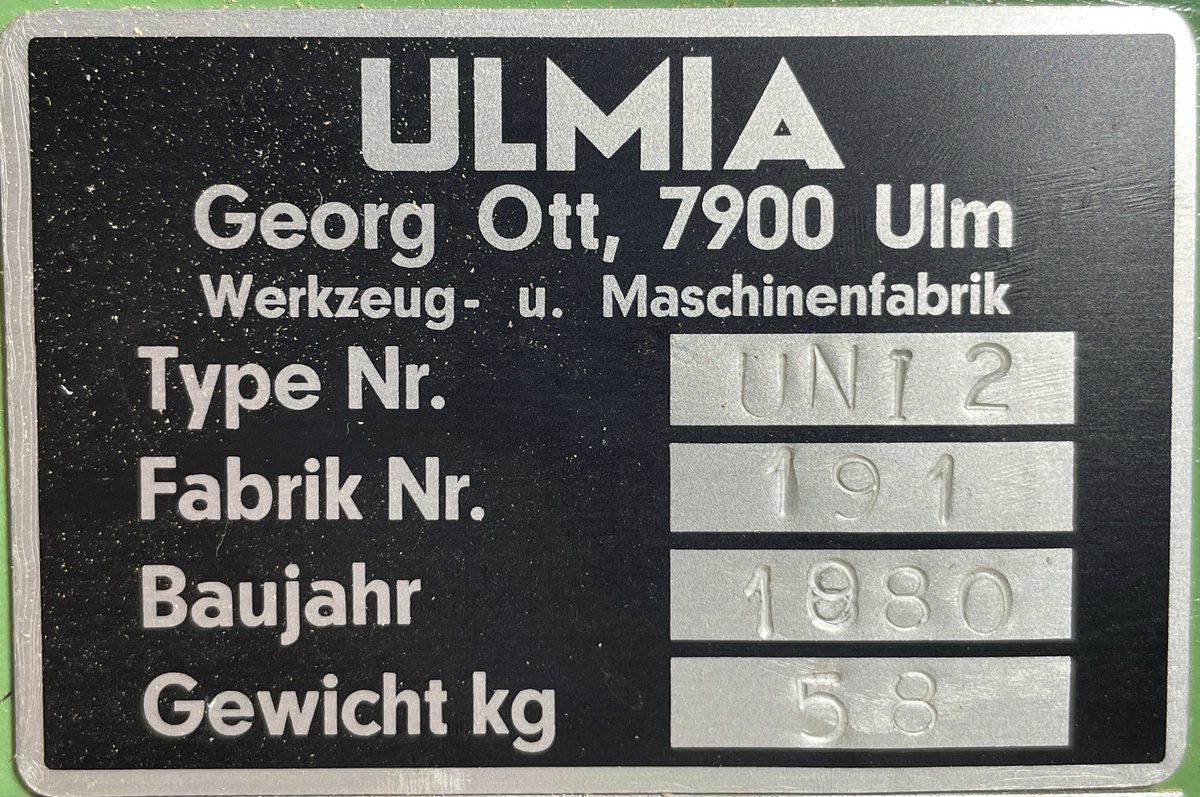 Ulmia Uni2 - Typenschild
